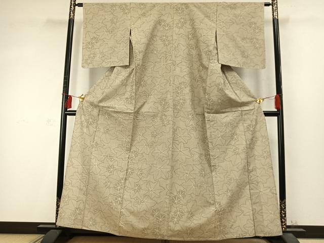平和屋着物▽上質な紬 単衣 葉尽くし 正絹 逸品 未使用 AABD0247fy