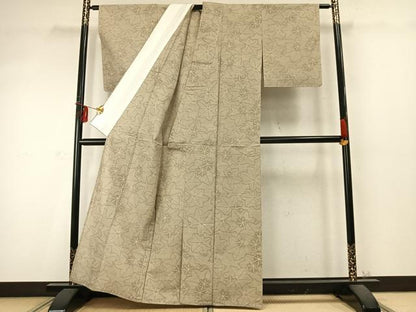平和屋着物▽上質な紬 単衣 葉尽くし 正絹 逸品 未使用 AABD0247fy