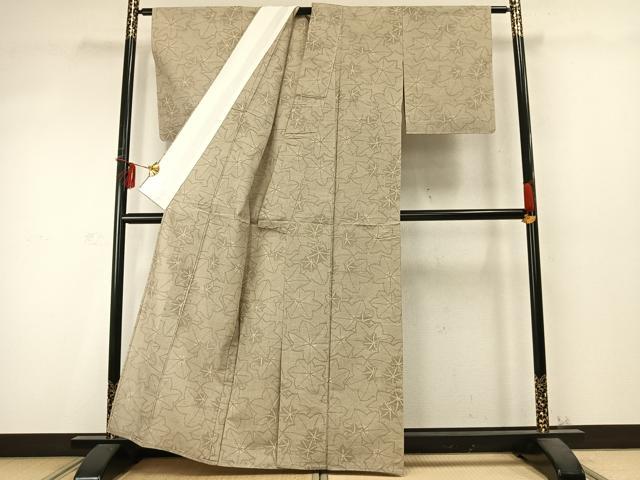 平和屋着物▽上質な紬 単衣 葉尽くし 正絹 逸品 未使用 AABD0247fy
