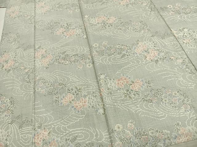 平和屋着物▽上質な紬 単衣 草花文 正絹 逸品 AABD0248fy