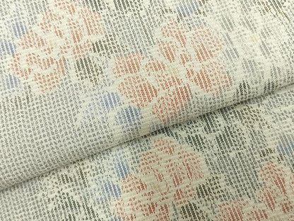 平和屋着物▽上質な紬 単衣 草花文 正絹 逸品 AABD0248fy