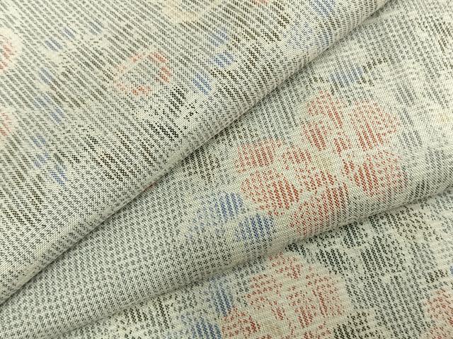 平和屋着物▽上質な紬 単衣 草花文 正絹 逸品 AABD0248fy