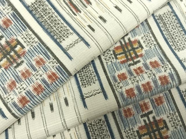 平和屋着物▽上質な紬 単衣 幾何学文様 まるやま扱い 正絹 逸品 未使用 AABD0249fy