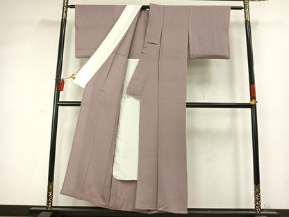 平和屋着物▽上質な色無地 単衣 鳩羽鼠色 鬼しぼ縮緬 正絹 逸品 AABD0251fy
