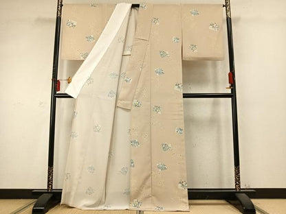 平和屋着物▽小紋　単衣　色紙草花文　洗える着物　AABD0253fy