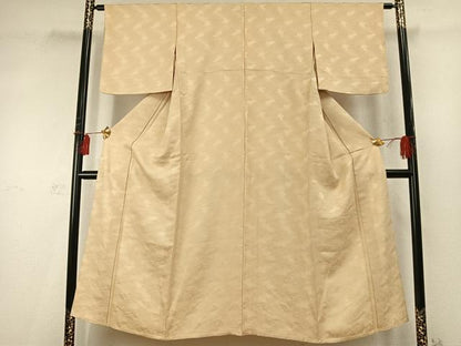 平和屋着物▽上質な色無地 単衣 雲取り地紋 蜂蜜色 正絹 逸品 AABD0255fy