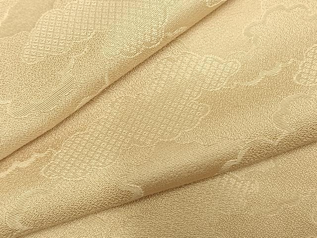 平和屋着物▽上質な色無地 単衣 雲取り地紋 蜂蜜色 正絹 逸品 AABD0255fy