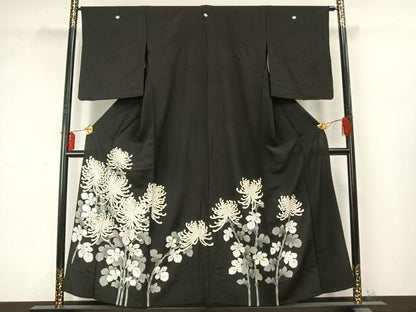 平和屋着物▽豪華黒留袖　単衣　作家物　草花文　暈し染め　金彩　正絹　逸品　AABD0256fy