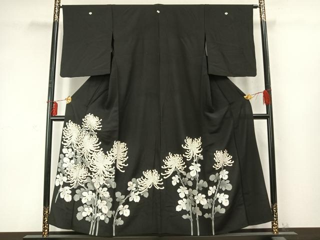 平和屋着物▽豪華黒留袖　単衣　作家物　草花文　暈し染め　金彩　正絹　逸品　AABD0256fy