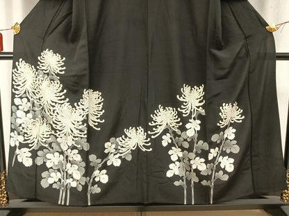 平和屋着物▽豪華黒留袖　単衣　作家物　草花文　暈し染め　金彩　正絹　逸品　AABD0256fy