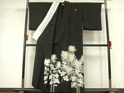 平和屋着物▽豪華黒留袖　単衣　作家物　草花文　暈し染め　金彩　正絹　逸品　AABD0256fy