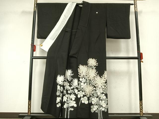 平和屋着物▽豪華黒留袖　単衣　作家物　草花文　暈し染め　金彩　正絹　逸品　AABD0256fy