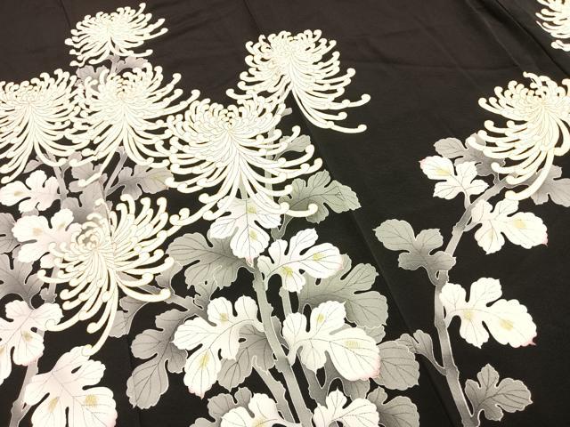 平和屋着物▽豪華黒留袖　単衣　作家物　草花文　暈し染め　金彩　正絹　逸品　AABD0256fy