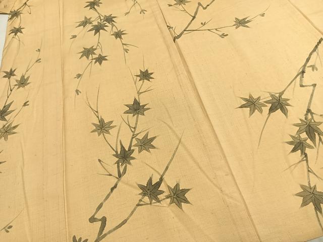 平和屋着物▽上質な紬 単衣 手描き 楓 正絹 逸品 AABD0257fy