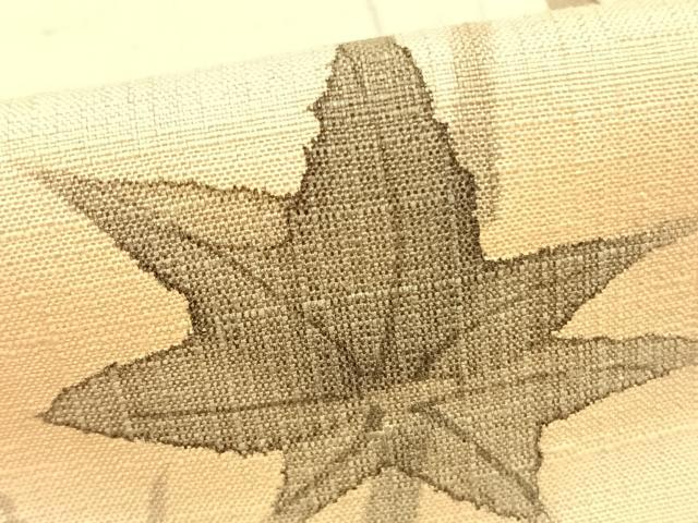 平和屋着物▽上質な紬 単衣 手描き 楓 正絹 逸品 AABD0257fy