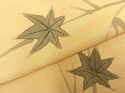 平和屋着物▽上質な紬 単衣 手描き 楓 正絹 逸品 AABD0257fy