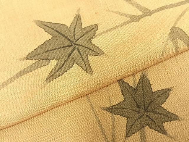 平和屋着物▽上質な紬 単衣 手描き 楓 正絹 逸品 AABD0257fy