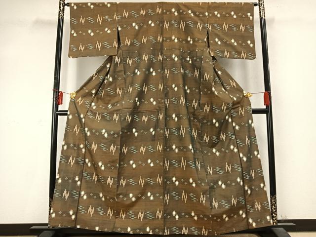 平和屋着物▽上質な紬 単衣 琉球絣 正絹 逸品 AABD0258fy