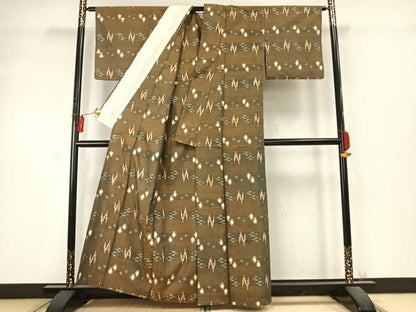 平和屋着物▽上質な紬 単衣 琉球絣 正絹 逸品 AABD0258fy