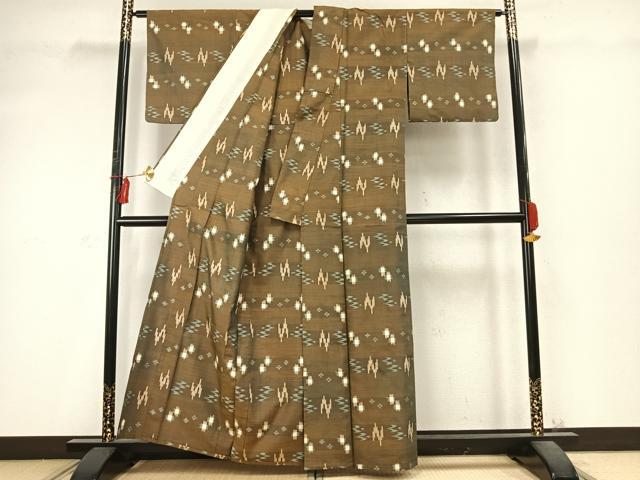 平和屋着物▽上質な紬 単衣 琉球絣 正絹 逸品 AABD0258fy