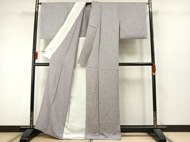 平和屋着物▽上質な小紋 単衣 草花文 正絹 逸品 AABD0260fy