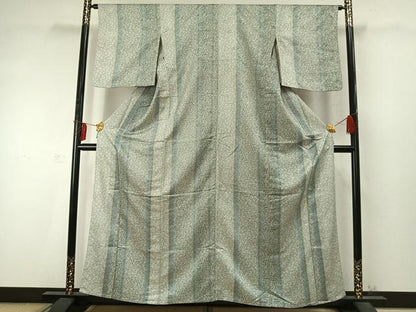 平和屋着物▽上質な小紋 単衣 花唐草間道 正絹 逸品 AABD0261fy