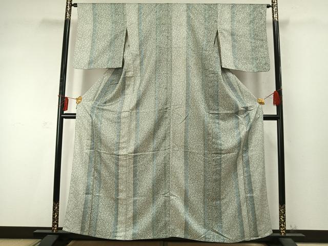 平和屋着物▽上質な小紋 単衣 花唐草間道 正絹 逸品 AABD0261fy
