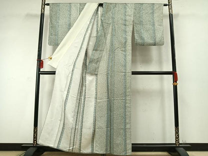 平和屋着物▽上質な小紋 単衣 花唐草間道 正絹 逸品 AABD0261fy