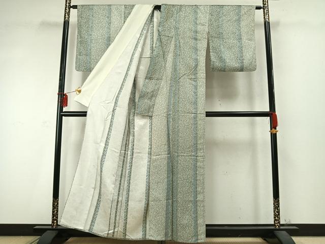 平和屋着物▽上質な小紋 単衣 花唐草間道 正絹 逸品 AABD0261fy