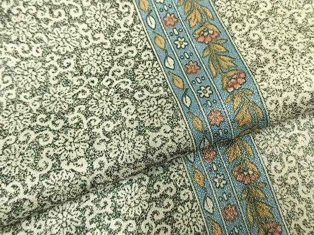 平和屋着物▽上質な小紋 単衣 花唐草間道 正絹 逸品 AABD0261fy