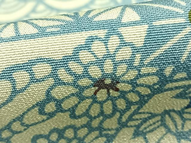 平和屋着物▽上質な小紋 単衣 藍 型染め 切嵌花文 正絹 逸品 AABD0262fy