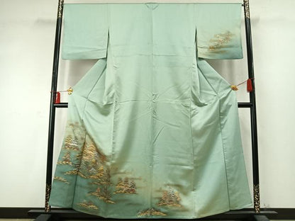 平和屋着物▽訪問着 単衣 風景文 暈し染め 金銀彩 正絹 逸品 AABD0263fy