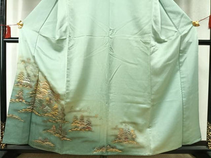 平和屋着物▽訪問着 単衣 風景文 暈し染め 金銀彩 正絹 逸品 AABD0263fy
