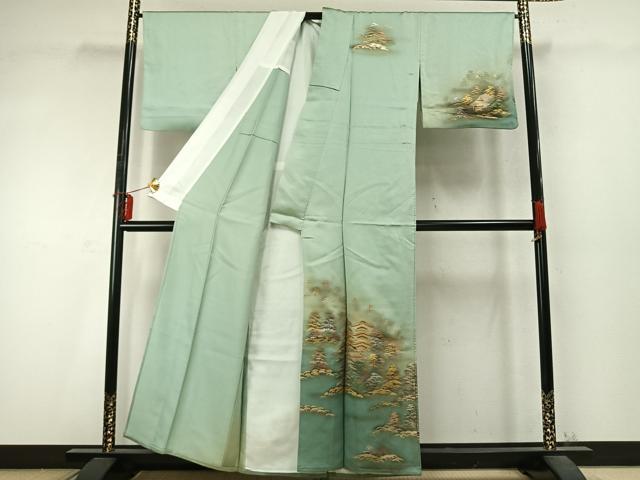 平和屋着物▽訪問着 単衣 風景文 暈し染め 金銀彩 正絹 逸品 AABD0263fy