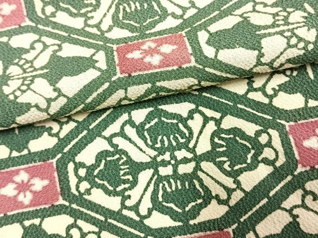平和屋着物▽上質な小紋 単衣 型染め 亀甲文 鬼しぼ縮緬 正絹 逸品 AABD0265fy