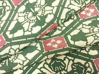 平和屋着物▽上質な小紋 単衣 型染め 亀甲文 鬼しぼ縮緬 正絹 逸品 AABD0265fy