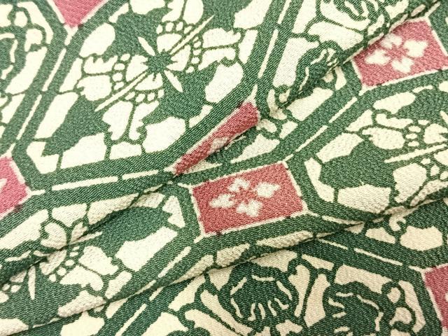 平和屋着物▽上質な小紋 単衣 型染め 亀甲文 鬼しぼ縮緬 正絹 逸品 AABD0265fy