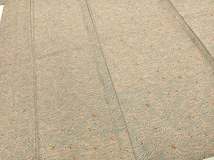 平和屋着物▽小紋 単衣 草花立波文 洗える着物 AABD0267fy