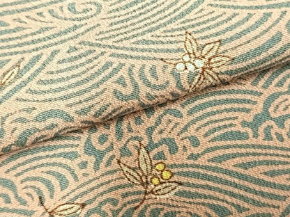 平和屋着物▽小紋 単衣 草花立波文 洗える着物 AABD0267fy
