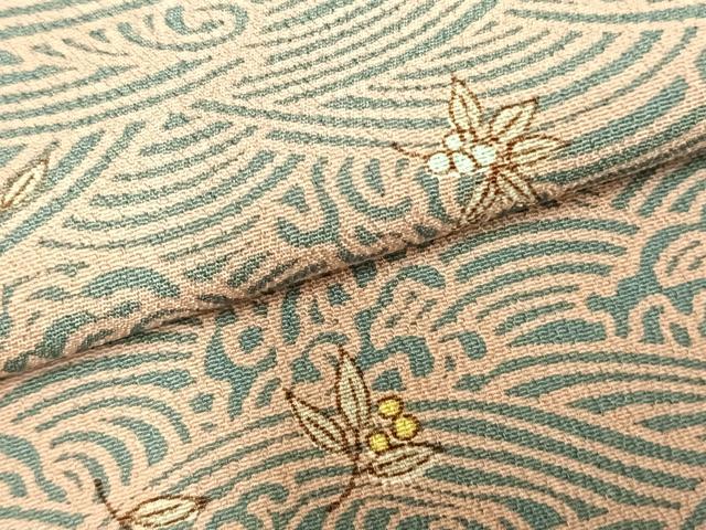 平和屋着物▽小紋 単衣 草花立波文 洗える着物 AABD0267fy