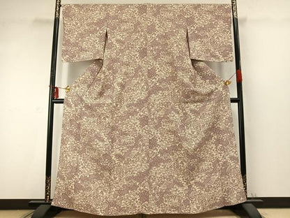 平和屋着物▽上質な小紋 単衣 型染め 草花文 正絹 逸品 AABD0268fy