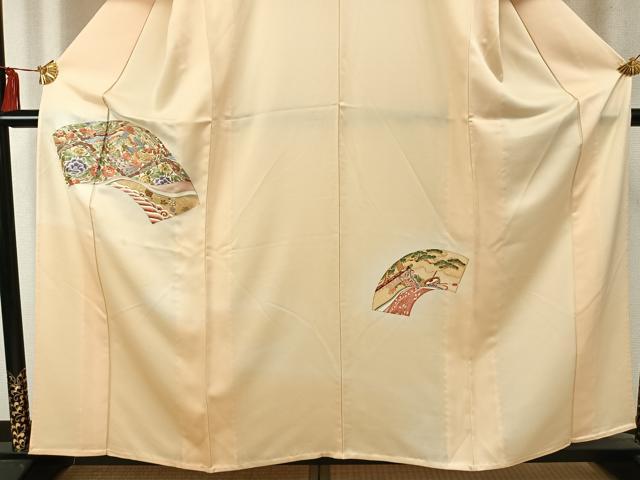 平和屋着物▽訪問着 単衣 刺繍 扇面花鳥文 暈し染め 正絹 逸品 AABD0272fy