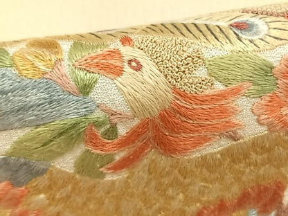 平和屋着物▽訪問着 単衣 刺繍 扇面花鳥文 暈し染め 正絹 逸品 AABD0272fy
