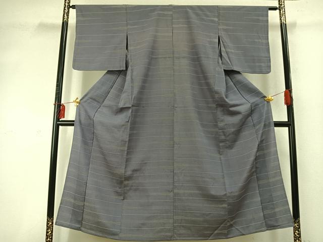 平和屋着物▽上質な小紋 単衣 横縞 正絹 逸品 AABD0273fy