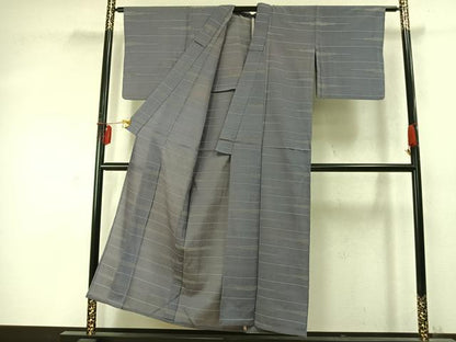 平和屋着物▽上質な小紋 単衣 横縞 正絹 逸品 AABD0273fy
