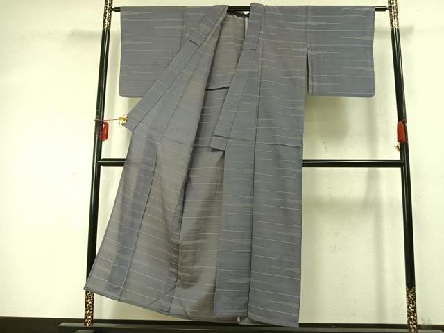 平和屋着物▽上質な小紋 単衣 横縞 正絹 逸品 AABD0273fy