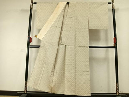 平和屋着物▽本塩沢 単衣 110亀甲 七宝文 正絹 逸品 AABD0275fy