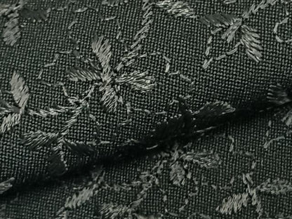 平和屋着物▽小紋 単衣 総刺繍 草花文 黒地 AABD0276fy