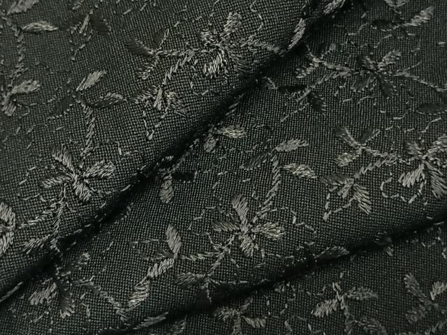 平和屋着物▽小紋 単衣 総刺繍 草花文 黒地 AABD0276fy