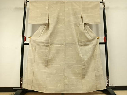 平和屋着物▽本塩沢 単衣 110亀甲 流水文 正絹 逸品 AABD0279fy